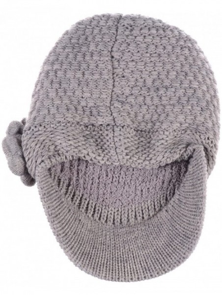 Newsboy Caps Womens Winter Chic Cable Warm Fleece Lined Crochet Knit Hat W/Visor Newsboy Cabbie Cap - CC1860Y2DCK $17.93