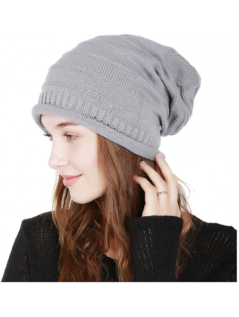 Skullies & Beanies Winter Knit Hat- Slouchy Winter Women Girl Warm Chunky Thin Cable Knit Hat Beanie Skull Cap - Light Gray -...