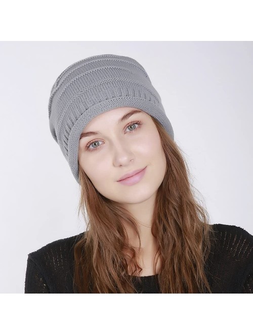 Skullies & Beanies Winter Knit Hat- Slouchy Winter Women Girl Warm Chunky Thin Cable Knit Hat Beanie Skull Cap - Light Gray -...