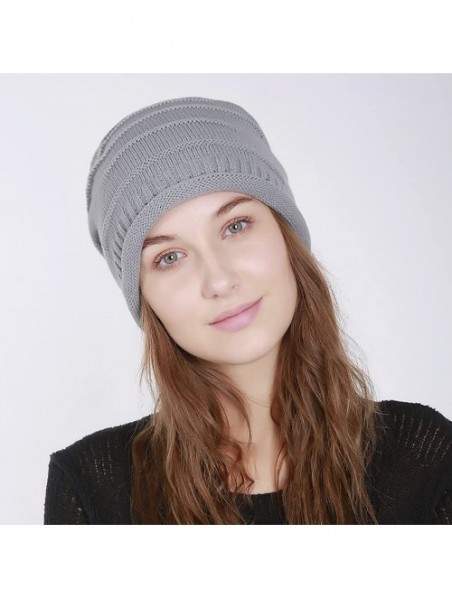 Skullies & Beanies Winter Knit Hat- Slouchy Winter Women Girl Warm Chunky Thin Cable Knit Hat Beanie Skull Cap - Light Gray -...