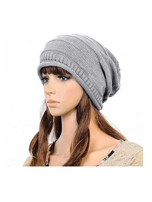 Skullies & Beanies Winter Knit Hat- Slouchy Winter Women Girl Warm Chunky Thin Cable Knit Hat Beanie Skull Cap - Light Gray -...