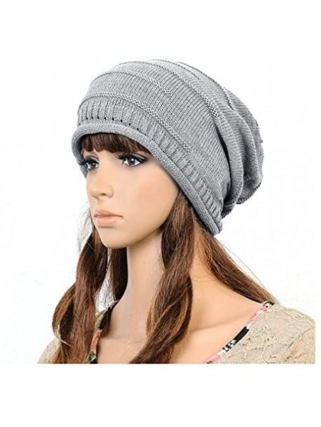 Skullies & Beanies Winter Knit Hat- Slouchy Winter Women Girl Warm Chunky Thin Cable Knit Hat Beanie Skull Cap - Light Gray -...