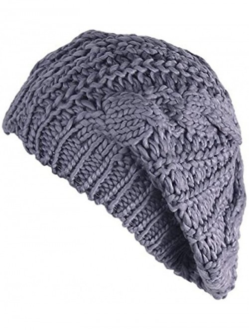 Skullies & Beanies Women's Girl Winter Warm Beret Braided Beanie Crochet Knitted Hat Cap - Dark Grey - CR1852CQ64C $13.50