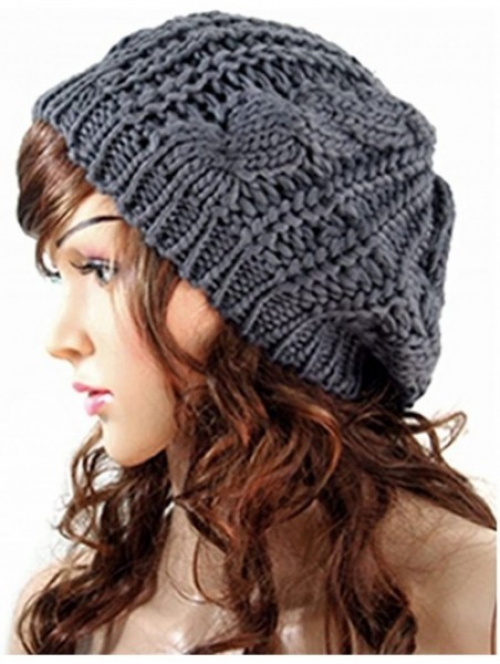 Skullies & Beanies Women's Girl Winter Warm Beret Braided Beanie Crochet Knitted Hat Cap - Dark Grey - CR1852CQ64C $13.50