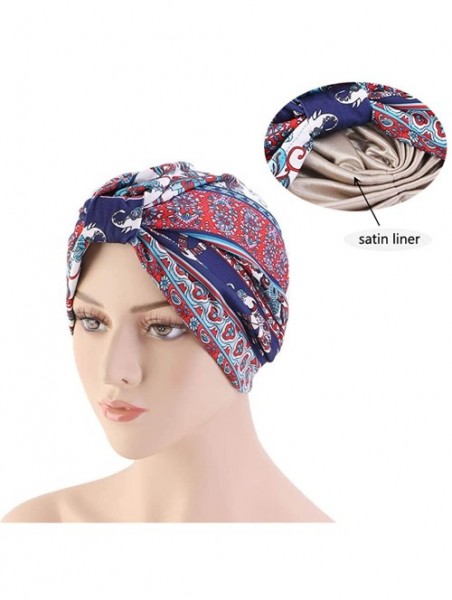 Skullies & Beanies Women's Turban Cotton Double Layer Satin Liner Chemo Cap Flower Print Beanie Head wrap Cap Sleep Bonnet - ...