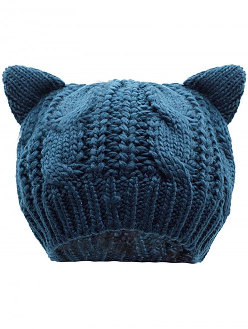 Skullies & Beanies Women's Hat Cat Ear Crochet Braided Knit Caps - Navy - CL12LTSRT0H $11.89