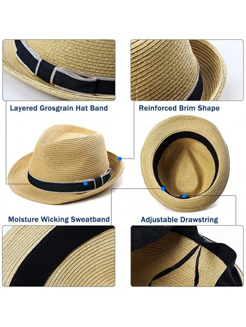 Fedoras Packable Straw Fedora Panama Sun Summer Beach Hat Cuban Trilby Men Women 55-61cm - 89600-beige - C818QHAULNG $29.08