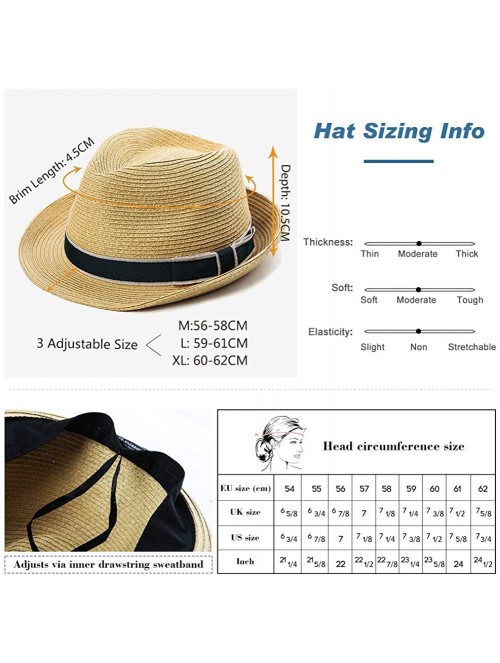 Fedoras Packable Straw Fedora Panama Sun Summer Beach Hat Cuban Trilby Men Women 55-61cm - 89600-beige - C818QHAULNG $29.08