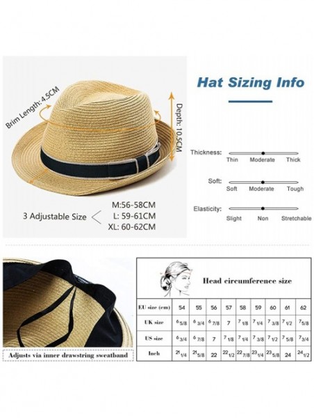 Fedoras Packable Straw Fedora Panama Sun Summer Beach Hat Cuban Trilby Men Women 55-61cm - 89600-beige - C818QHAULNG $29.08