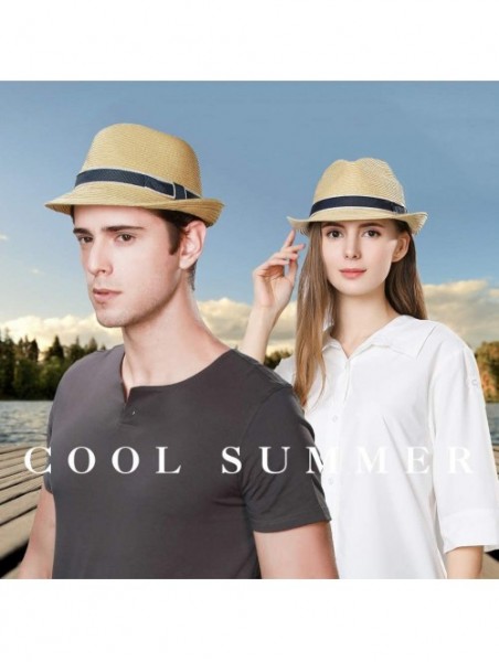 Fedoras Packable Straw Fedora Panama Sun Summer Beach Hat Cuban Trilby Men Women 55-61cm - 89600-beige - C818QHAULNG $29.08