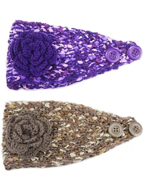 Headbands Elegant Camellia Flower Cable Knit Winter Turban Ear Warmer Headband - Purple Blue - CX189R8K727 $10.00