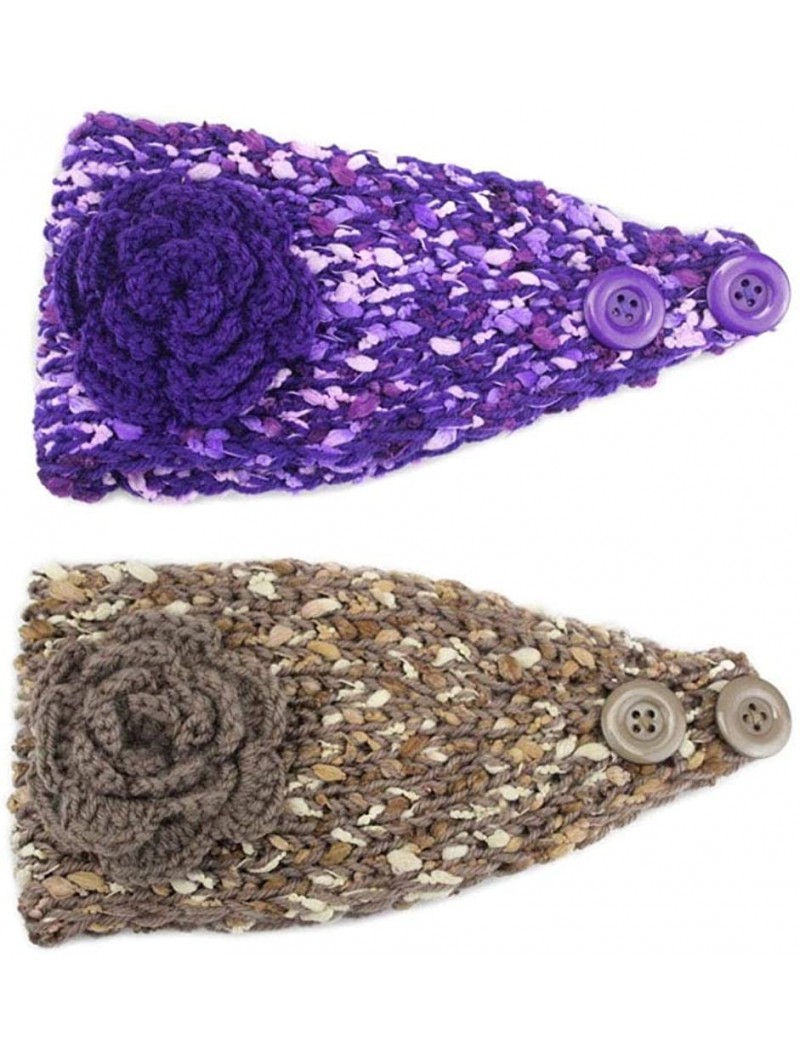 Headbands Elegant Camellia Flower Cable Knit Winter Turban Ear Warmer Headband - Purple Blue - CX189R8K727 $10.00