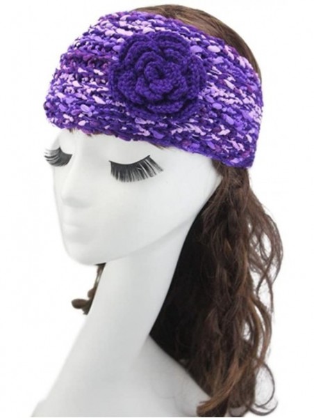 Headbands Elegant Camellia Flower Cable Knit Winter Turban Ear Warmer Headband - Purple Blue - CX189R8K727 $10.00