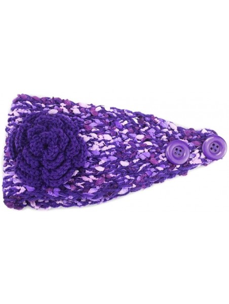 Headbands Elegant Camellia Flower Cable Knit Winter Turban Ear Warmer Headband - Purple Blue - CX189R8K727 $10.00