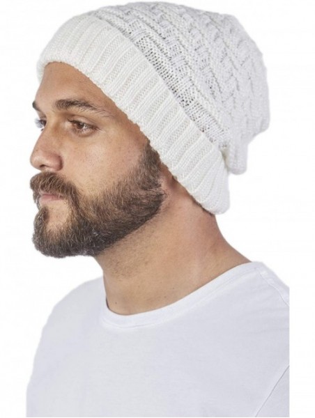 Skullies & Beanies Unisex Alpaca Wool Beanie - Warm- Soft & Thick Woolen Cap Hat - White - CZ18Q2E5CNZ $29.47