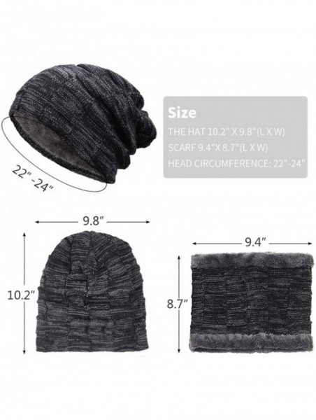 Skullies & Beanies 2-Pieces Winter Beanie Hat Scarf Set Warm Knit Hat Fleece Lined Skull Cap Neck Warmer Thick Scarf for Men ...