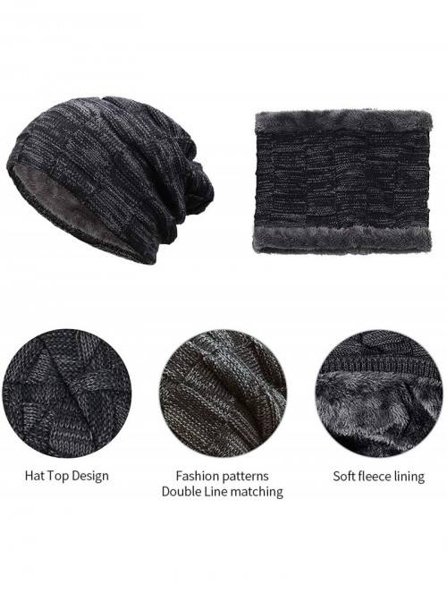 Skullies & Beanies 2-Pieces Winter Beanie Hat Scarf Set Warm Knit Hat Fleece Lined Skull Cap Neck Warmer Thick Scarf for Men ...