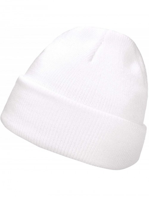 Skullies & Beanies Beanie Hat for Women Men Elastic Knit Warmer Ears Winter Ski Skull Cap Cuffed Solid Color - White - C918AH...