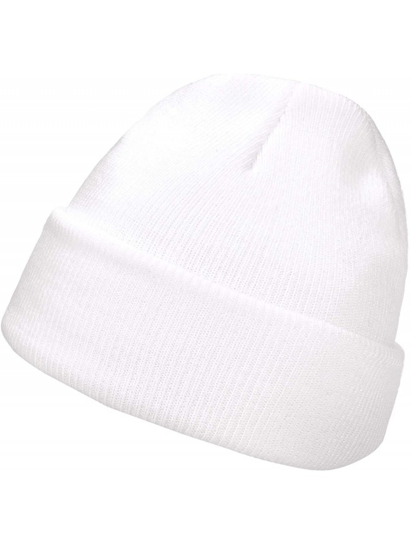 Skullies & Beanies Beanie Hat for Women Men Elastic Knit Warmer Ears Winter Ski Skull Cap Cuffed Solid Color - White - C918AH...