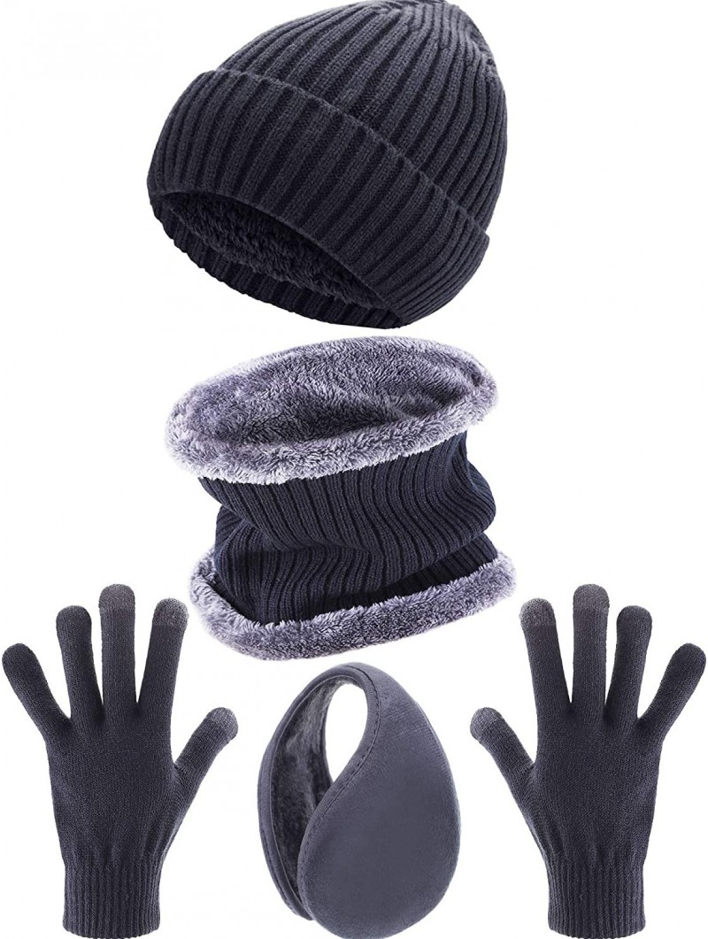 Skullies & Beanies 4 Pieces Ski Warm Set Includes Winter Hat Scarf Warmer Gloves Winter Outdoor Earmuffs for Adults Kids (Set...