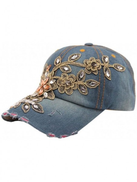 Baseball Caps New Vogue Women Diamond Flower Baseball Cap Jeans Hats - A - CR12IFUH6VT $10.70