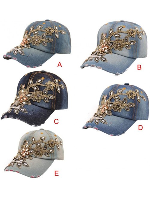 Baseball Caps New Vogue Women Diamond Flower Baseball Cap Jeans Hats - A - CR12IFUH6VT $10.70