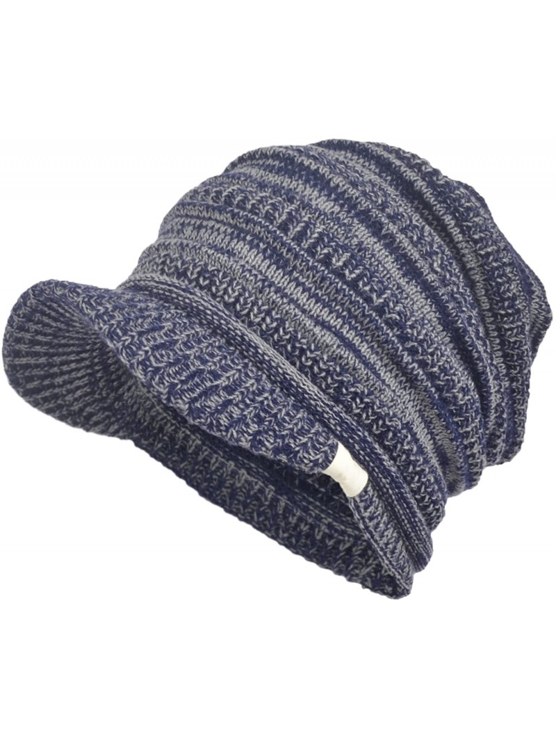 Visors Unisex Daily Sports Outdoor Slouchy Knit Visor Beanie Billed Hat with Brim Ski Cap - Washed Blue - CX188T32XEX $20.75