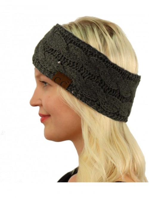 Cold Weather Headbands Winter Fuzzy Fleece Lined Thick Knitted Headband Headwrap Earwarmer - Sequins Dk. Melange Gray - C518I...