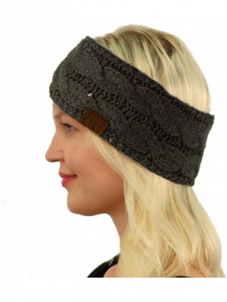 Cold Weather Headbands Winter Fuzzy Fleece Lined Thick Knitted Headband Headwrap Earwarmer - Sequins Dk. Melange Gray - C518I...