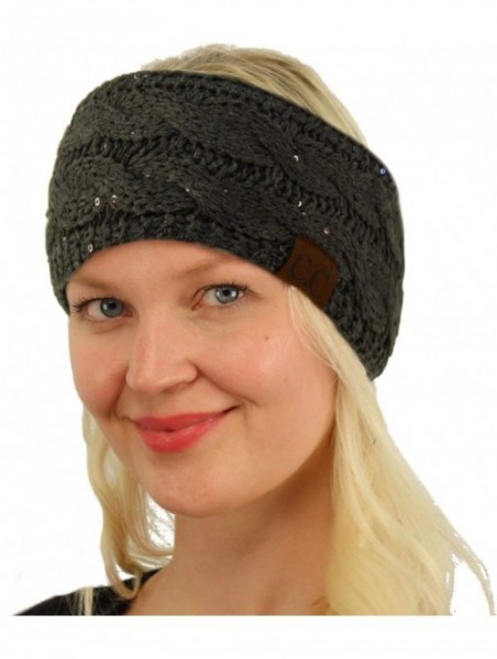 Cold Weather Headbands Winter Fuzzy Fleece Lined Thick Knitted Headband Headwrap Earwarmer - Sequins Dk. Melange Gray - C518I...