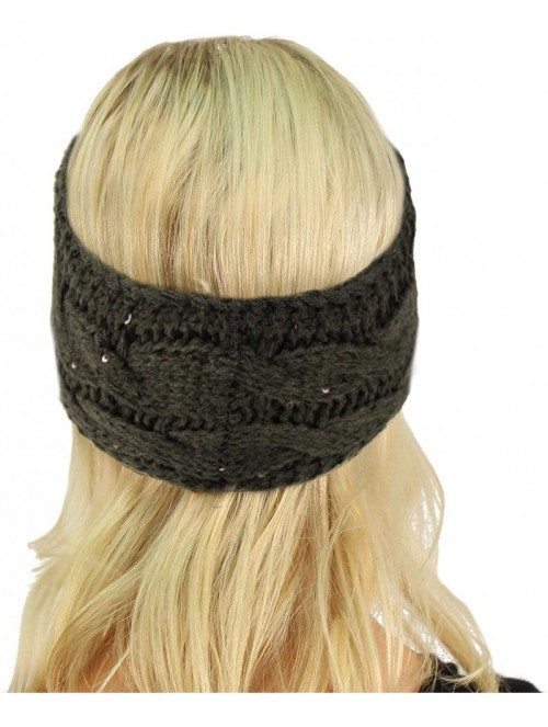 Cold Weather Headbands Winter Fuzzy Fleece Lined Thick Knitted Headband Headwrap Earwarmer - Sequins Dk. Melange Gray - C518I...