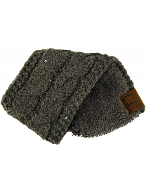 Cold Weather Headbands Winter Fuzzy Fleece Lined Thick Knitted Headband Headwrap Earwarmer - Sequins Dk. Melange Gray - C518I...