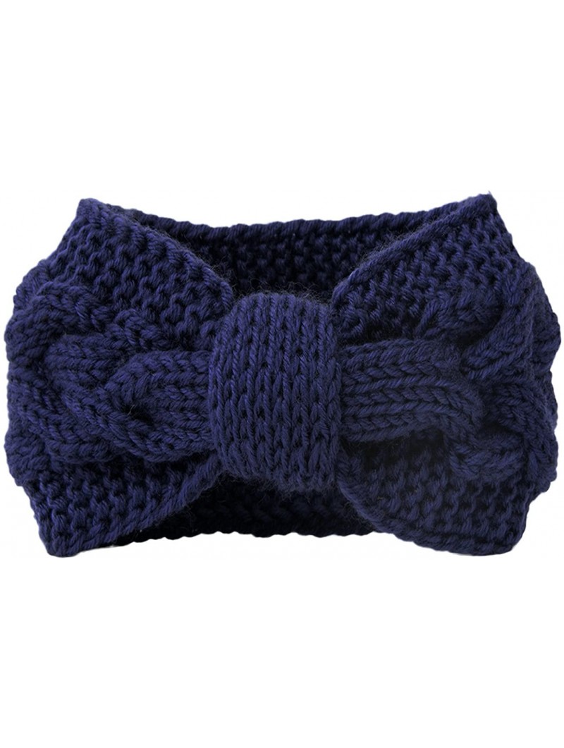 Cold Weather Headbands Crochet Bow Winter Headband Ear Warmer - 13-navy - CQ11Q6PMWUL $14.24