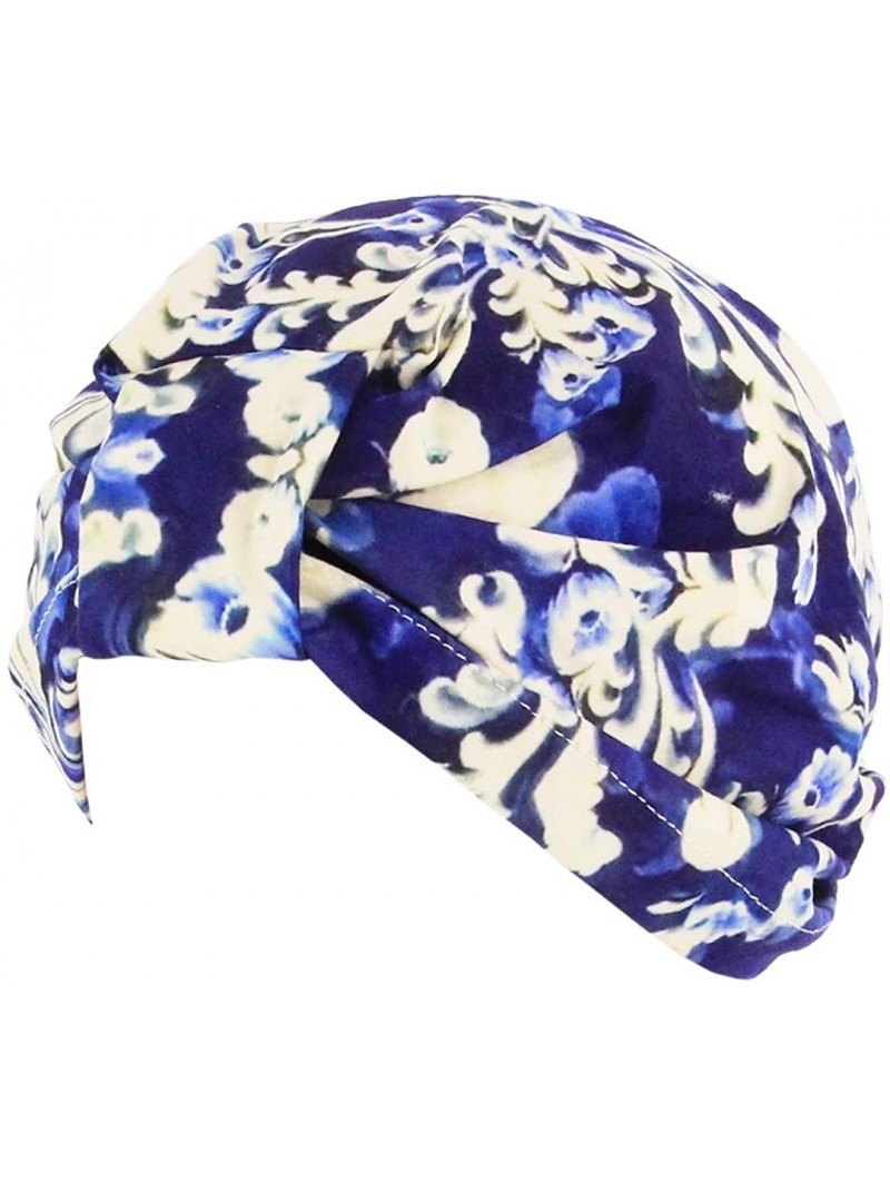 Skullies & Beanies Women Pleated Twist Turban African Printing India Chemo Cap Hairwrap Headwear - Navy2 - CQ18X3YRELD $11.16