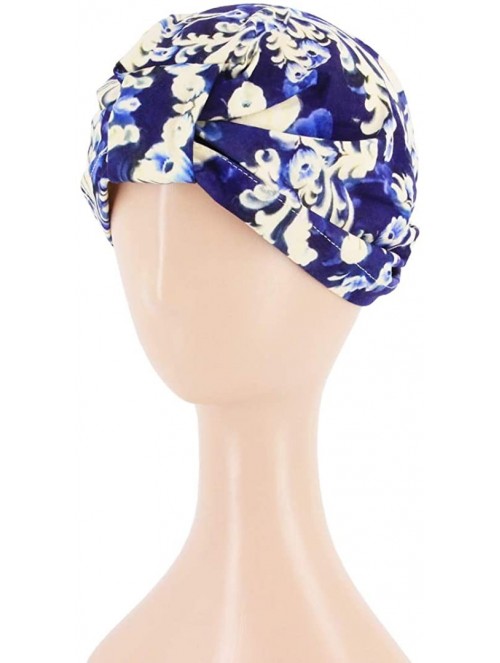 Skullies & Beanies Women Pleated Twist Turban African Printing India Chemo Cap Hairwrap Headwear - Navy2 - CQ18X3YRELD $11.16