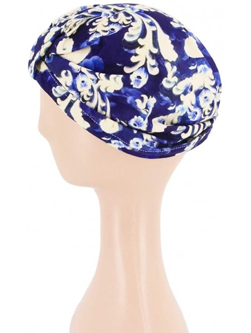 Skullies & Beanies Women Pleated Twist Turban African Printing India Chemo Cap Hairwrap Headwear - Navy2 - CQ18X3YRELD $11.16