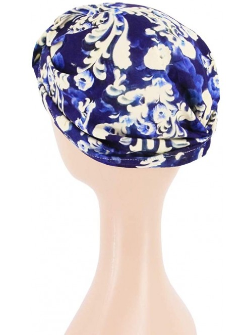 Skullies & Beanies Women Pleated Twist Turban African Printing India Chemo Cap Hairwrap Headwear - Navy2 - CQ18X3YRELD $11.16