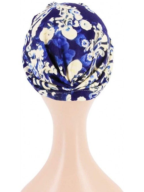 Skullies & Beanies Women Pleated Twist Turban African Printing India Chemo Cap Hairwrap Headwear - Navy2 - CQ18X3YRELD $11.16