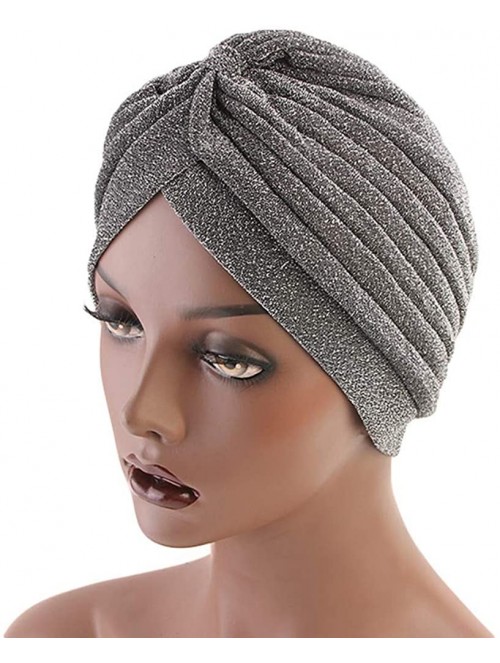 Skullies & Beanies Luxury Stretchable Glitter Flower Chemo Beanie Hair Loss Turban - Silver01 - CQ18KX9WUGW $13.17