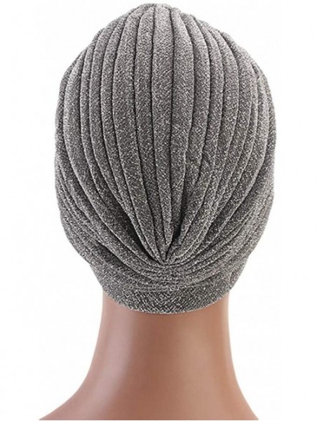 Skullies & Beanies Luxury Stretchable Glitter Flower Chemo Beanie Hair Loss Turban - Silver01 - CQ18KX9WUGW $13.17