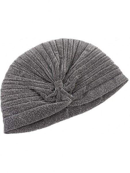 Skullies & Beanies Luxury Stretchable Glitter Flower Chemo Beanie Hair Loss Turban - Silver01 - CQ18KX9WUGW $13.17