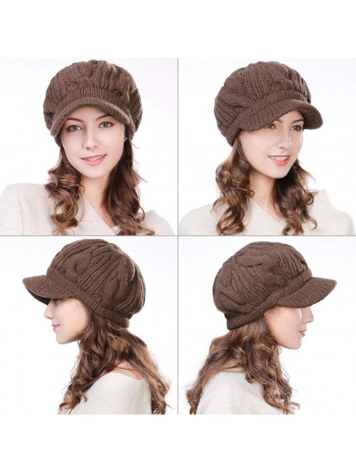 Newsboy Caps Wool Knitted Visor Beanie Winter Hat for Women Newsboy Cap Warm Soft Lined - 10120_coffee - C2128NE0TVV $16.56