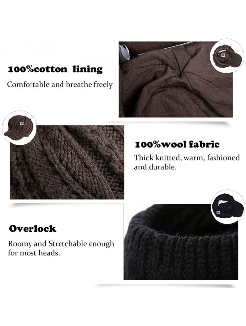 Newsboy Caps Wool Knitted Visor Beanie Winter Hat for Women Newsboy Cap Warm Soft Lined - 10120_coffee - C2128NE0TVV $16.56