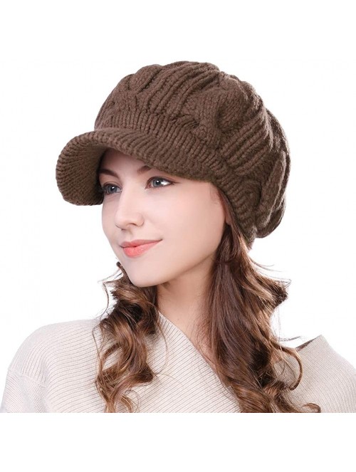 Newsboy Caps Wool Knitted Visor Beanie Winter Hat for Women Newsboy Cap Warm Soft Lined - 10120_coffee - C2128NE0TVV $16.56