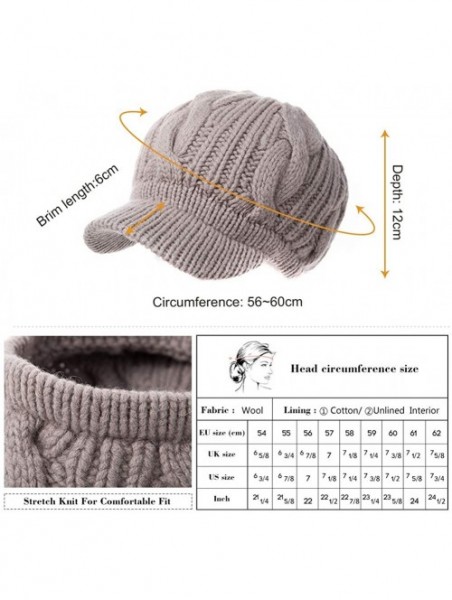 Newsboy Caps Wool Knitted Visor Beanie Winter Hat for Women Newsboy Cap Warm Soft Lined - 10120_coffee - C2128NE0TVV $16.56