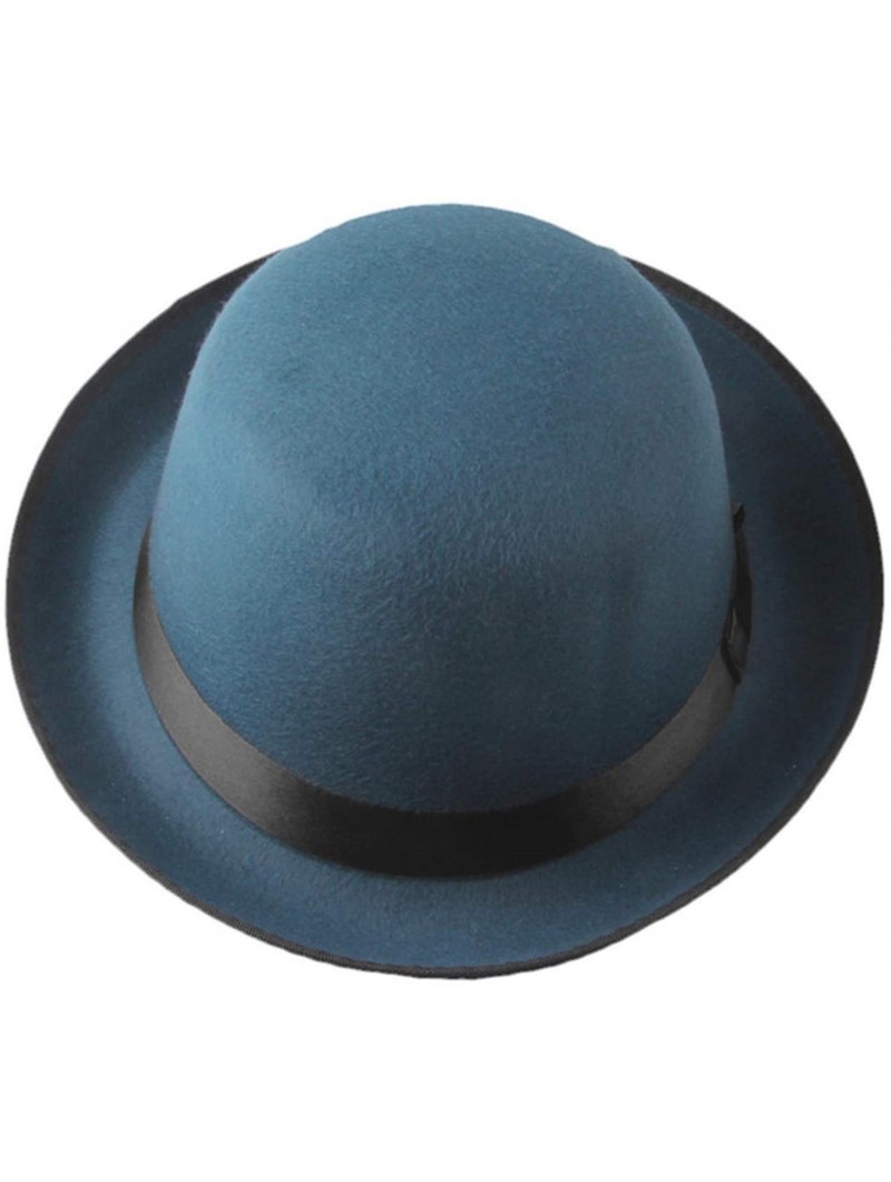 Fedoras Retro Hard Felt Women Men Fold Brim Billycock Round Top Crown Bowler Derby Hat (Size-57cm) - Dark Green - CB18MDN4YLZ...