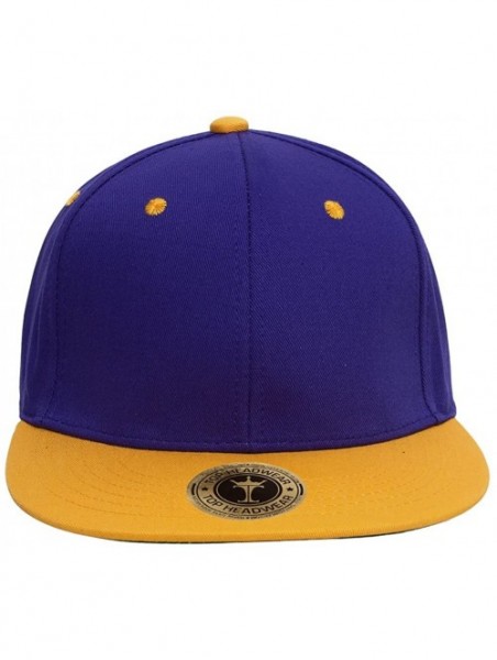 Baseball Caps Cotton Two-Tone Flat Bill Snapback - Purple/Yellow - CS11MQPAF7V $12.52