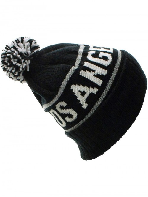 Skullies & Beanies Los Angeles California Cuff Beanie Cable Knit Pom Pom Hat Cap - Black Black - CS11OMVAW6V $14.80