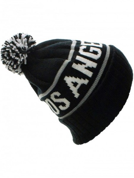 Skullies & Beanies Los Angeles California Cuff Beanie Cable Knit Pom Pom Hat Cap - Black Black - CS11OMVAW6V $14.80