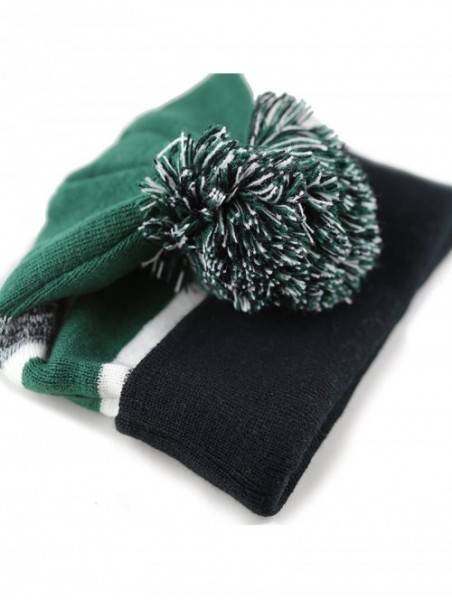 Skullies & Beanies Winter Soft Unisex Cuff Pom Pom Stripe Knit Beanie Skull Slouch Hat - Black/D.green-2 - CE1876CZTI2 $13.19